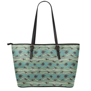 Aboriginal Animals Pattern Print Leather Tote Bag