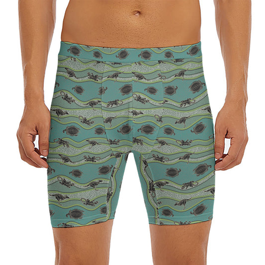 Aboriginal Animals Pattern Print Men's Long Boxer Briefs