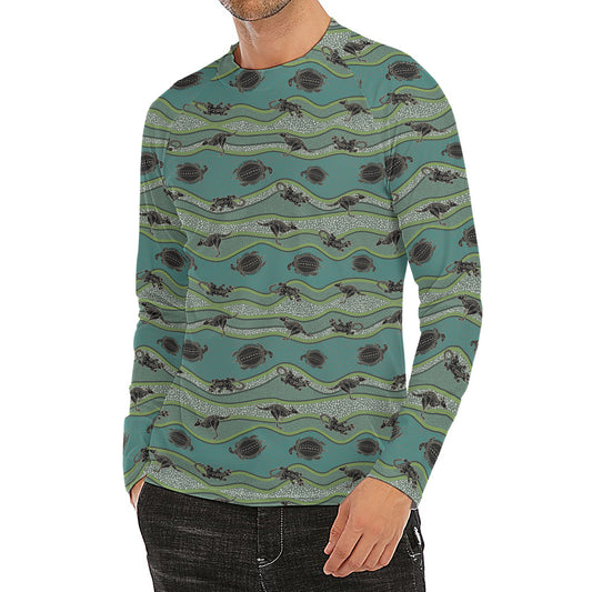 Aboriginal Animals Pattern Print Men's Long Sleeve Rash Guard
