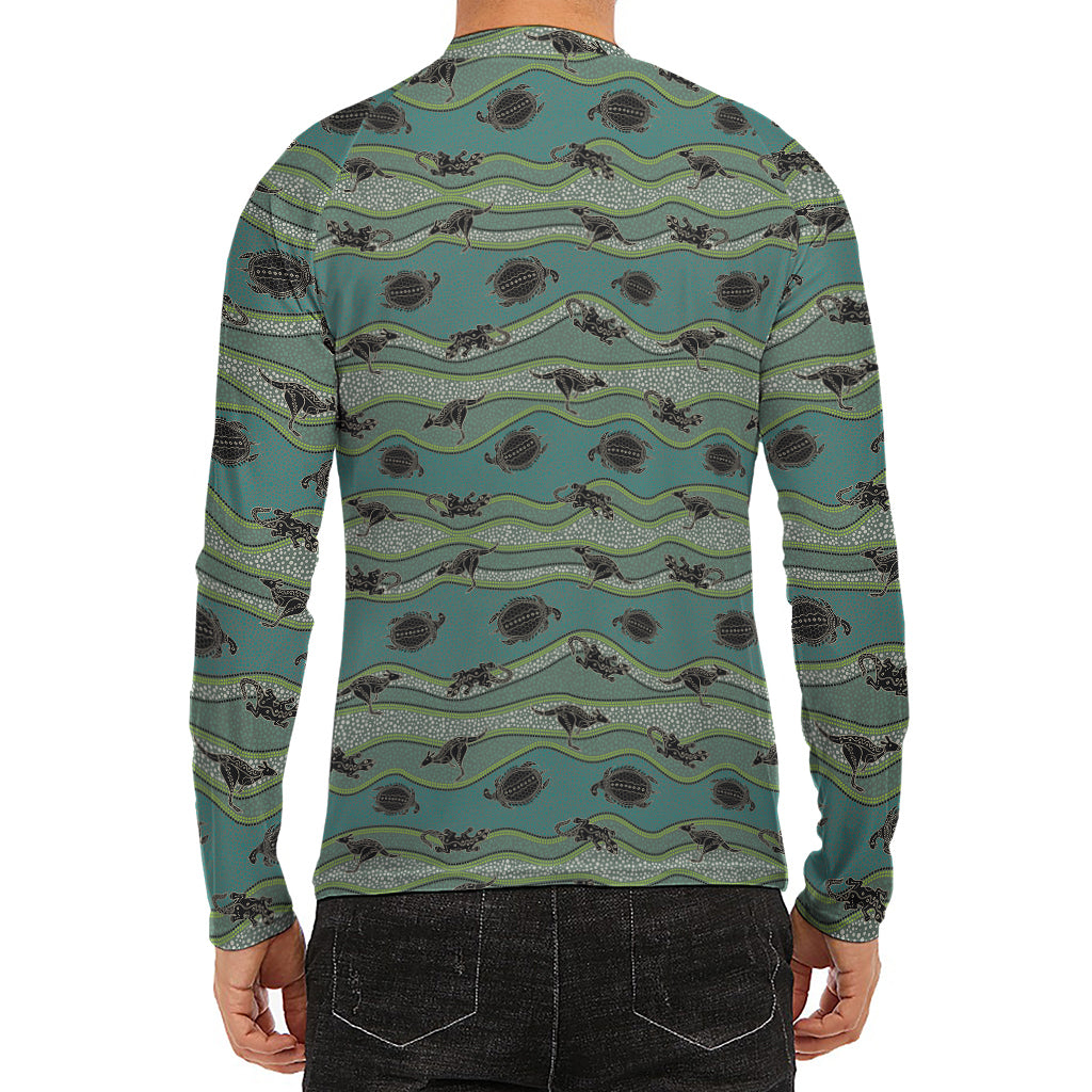 Aboriginal Animals Pattern Print Men's Long Sleeve Rash Guard