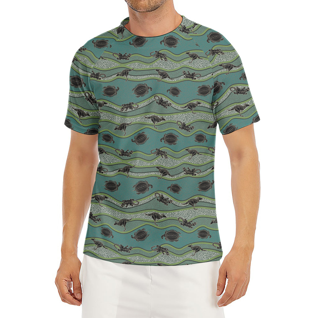 Aboriginal Animals Pattern Print Men's Short Sleeve Rash Guard