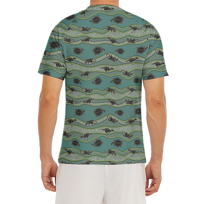 Aboriginal Animals Pattern Print Men's Short Sleeve Rash Guard
