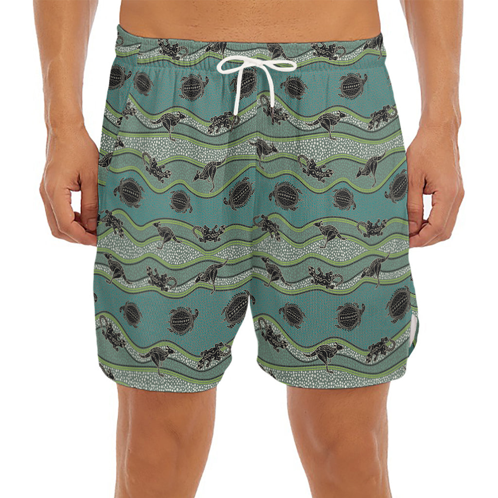 Aboriginal Animals Pattern Print Men's Split Running Shorts