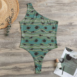 Aboriginal Animals Pattern Print One Shoulder Bodysuit