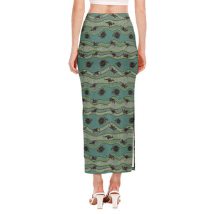 Aboriginal Animals Pattern Print Side Slit Maxi Skirt