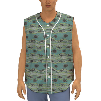 Aboriginal Animals Pattern Print Sleeveless Baseball Jersey