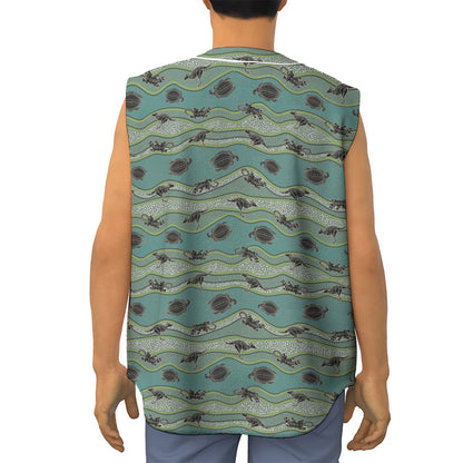 Aboriginal Animals Pattern Print Sleeveless Baseball Jersey
