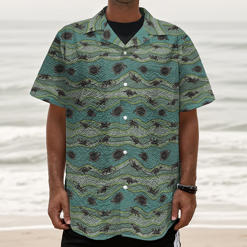 Aboriginal Animals Pattern Print Textured Short Sleeve Shirt