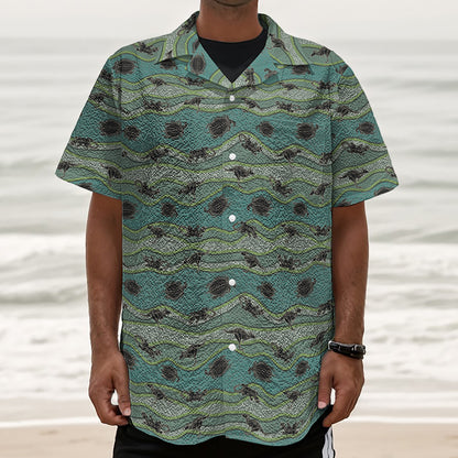 Aboriginal Animals Pattern Print Textured Short Sleeve Shirt