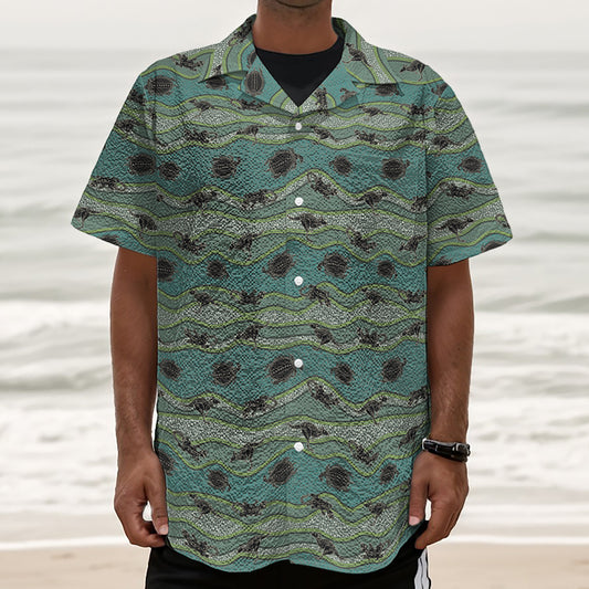 Aboriginal Animals Pattern Print Textured Short Sleeve Shirt