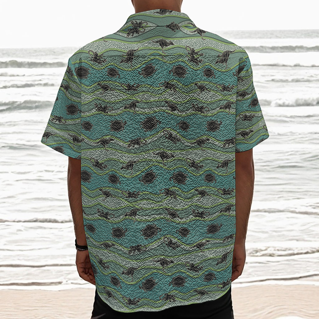 Aboriginal Animals Pattern Print Textured Short Sleeve Shirt