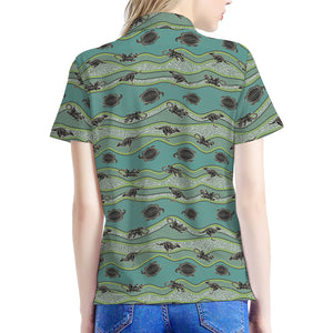 Aboriginal Animals Pattern Print Women's Polo Shirt