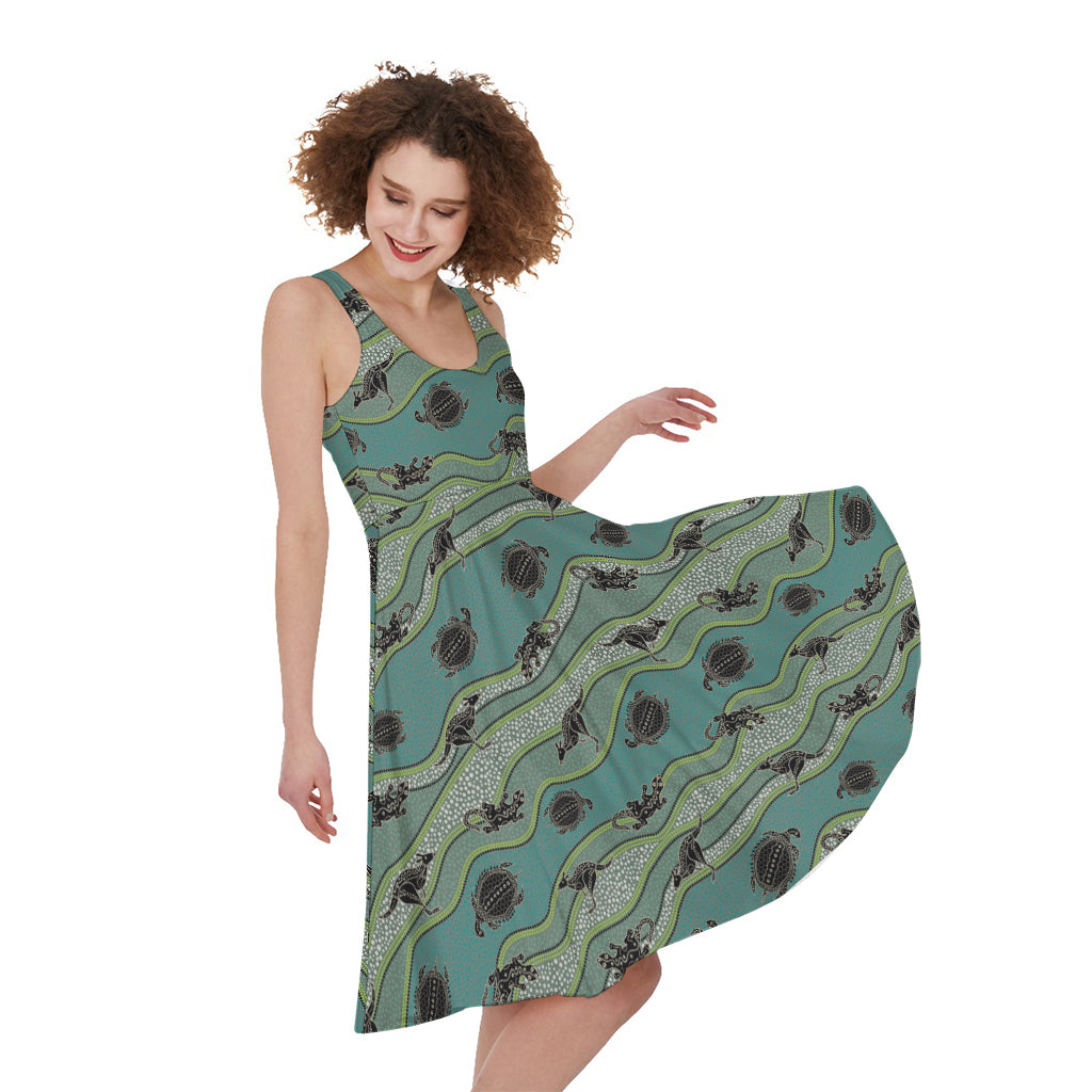 Aboriginal Animals Pattern Print Women's Sleeveless Dress