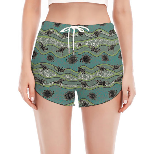 Aboriginal Animals Pattern Print Women's Split Running Shorts