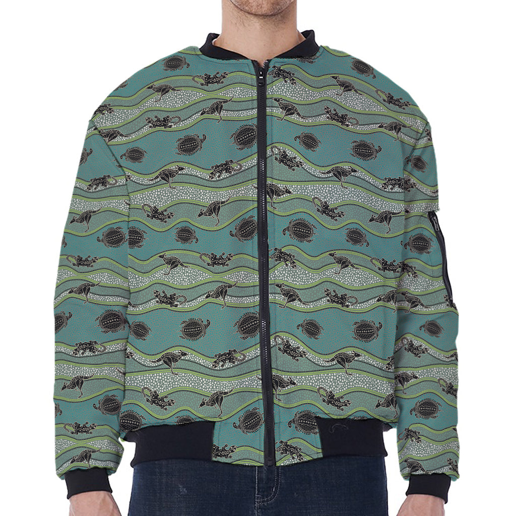 Aboriginal Animals Pattern Print Zip Sleeve Bomber Jacket