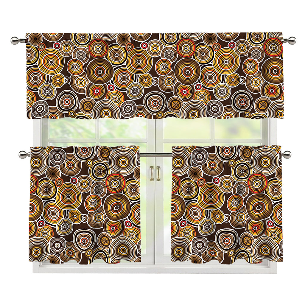 Aboriginal Art Dot Pattern Print 3 Piece Kitchen Curtains