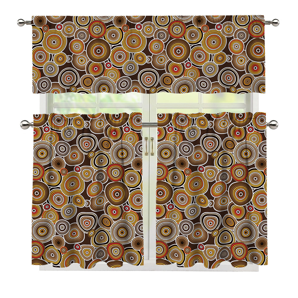 Aboriginal Art Dot Pattern Print 3 Piece Kitchen Curtains