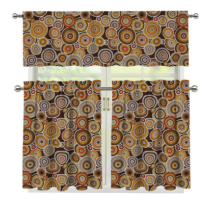 Aboriginal Art Dot Pattern Print 3 Piece Kitchen Curtains