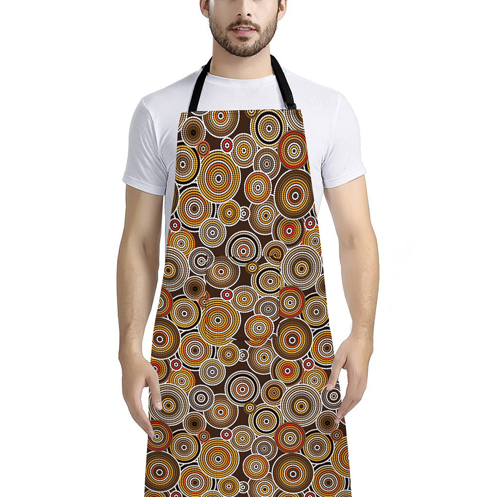 Aboriginal Art Dot Pattern Print Bib Apron With Pocket
