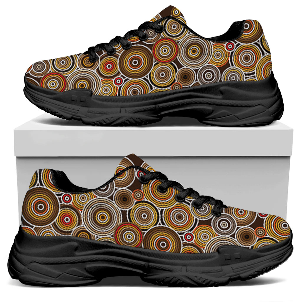 Aboriginal Art Dot Pattern Print Black Chunky Shoes