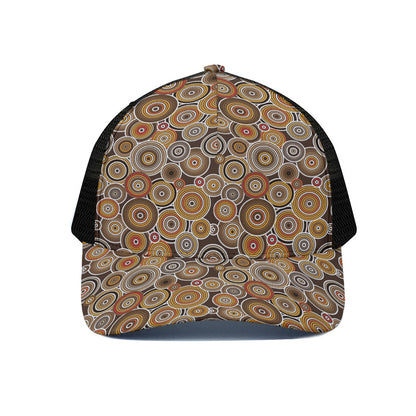 Aboriginal Art Dot Pattern Print Black Mesh Trucker Cap