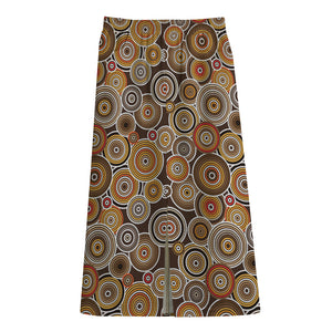 Aboriginal Art Dot Pattern Print Cotton Front Slit Maxi Skirt