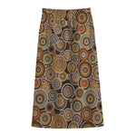 Aboriginal Art Dot Pattern Print Cotton Front Slit Maxi Skirt