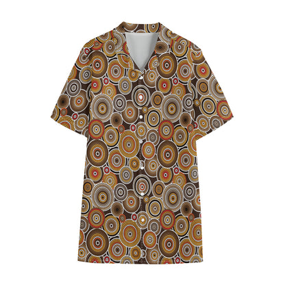 Aboriginal Art Dot Pattern Print Cotton Hawaiian Shirt