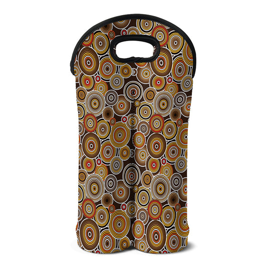 Aboriginal Art Dot Pattern Print Double Neoprene Wine Tote