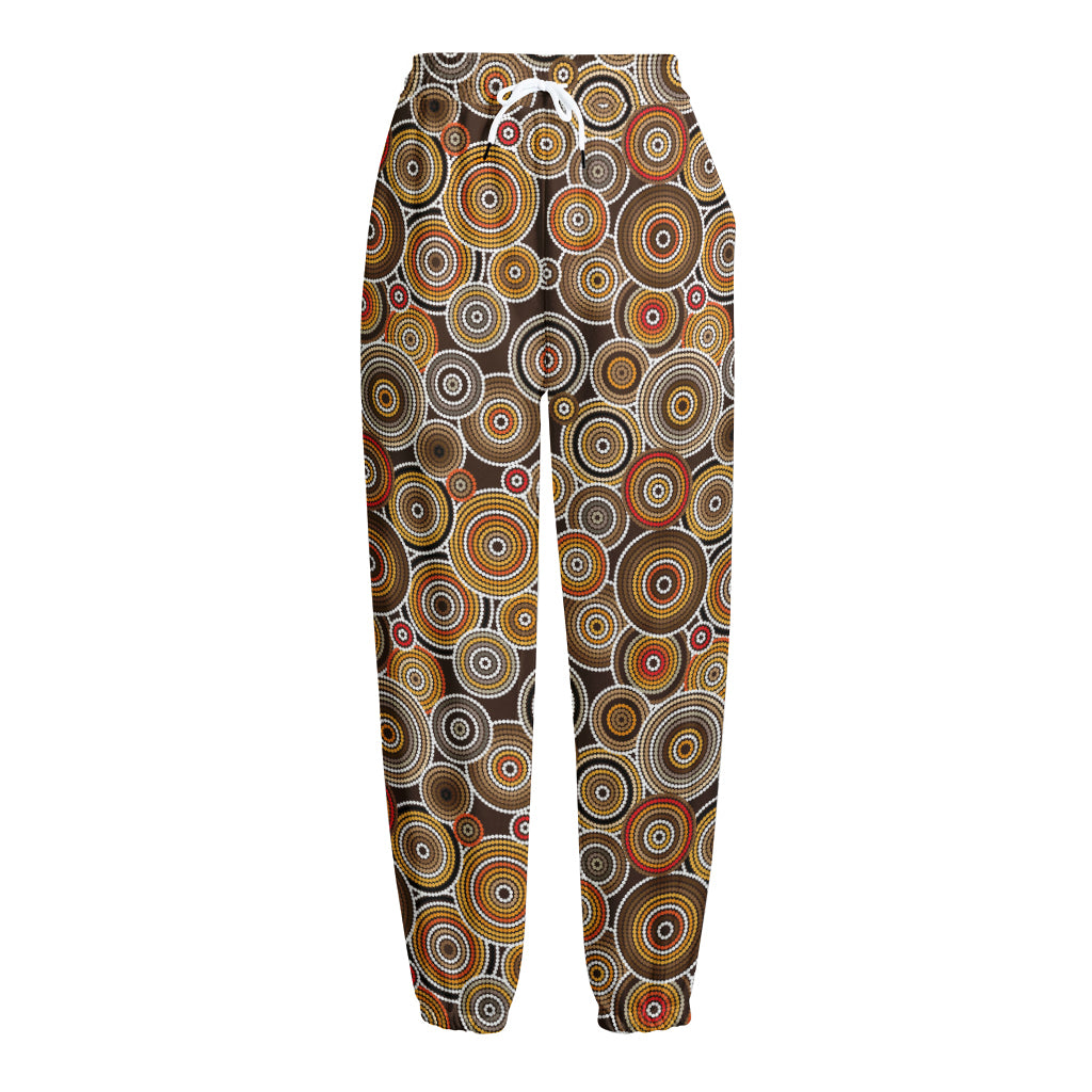 Aboriginal Art Dot Pattern Print Fleece Lined Knit Pants