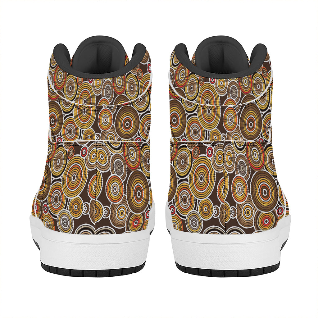 Aboriginal Art Dot Pattern Print High Top Leather Sneakers