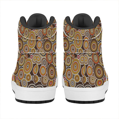 Aboriginal Art Dot Pattern Print High Top Leather Sneakers