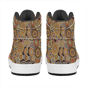 Aboriginal Art Dot Pattern Print High Top Leather Sneakers