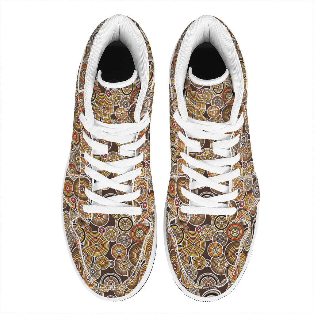 Aboriginal Art Dot Pattern Print High Top Leather Sneakers