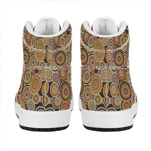 Aboriginal Art Dot Pattern Print High Top Leather Sneakers