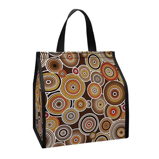 Aboriginal Art Dot Pattern Print Insulated Lunch Tote