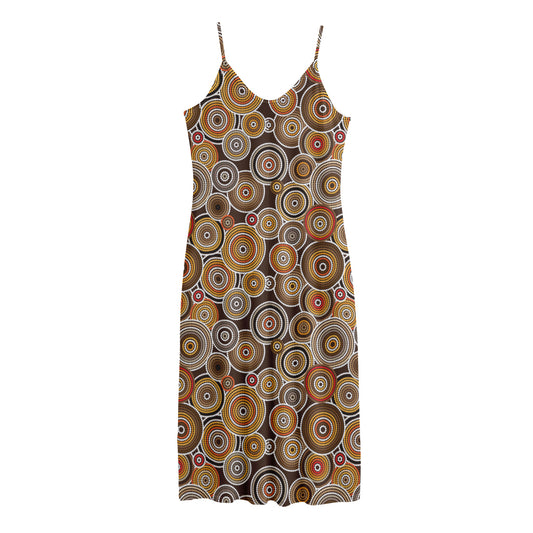 Aboriginal Art Dot Pattern Print Jersey Midi Cami Dress