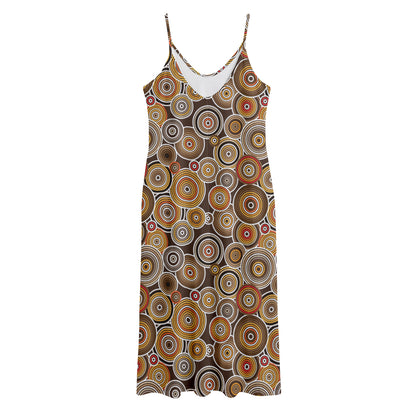 Aboriginal Art Dot Pattern Print Jersey Midi Cami Dress