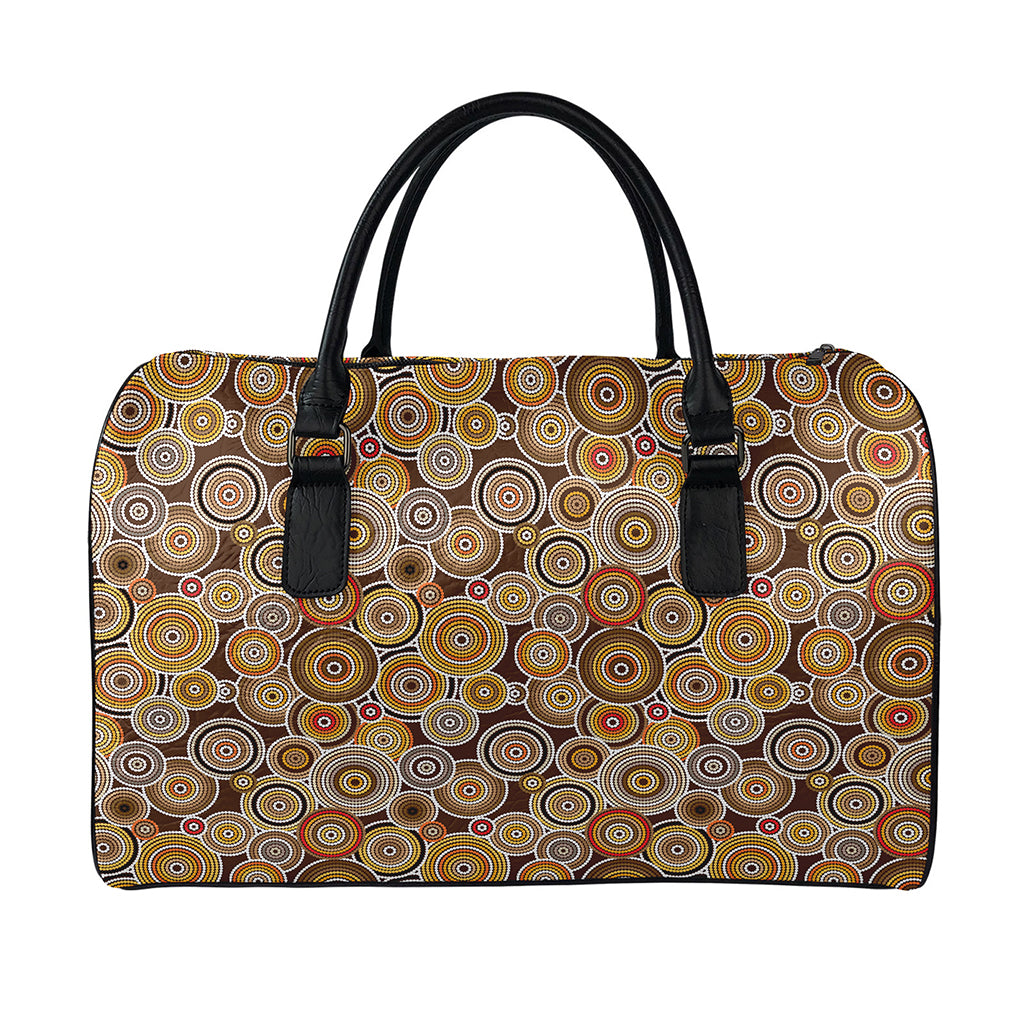 Aboriginal Art Dot Pattern Print Leather Duffle Bag