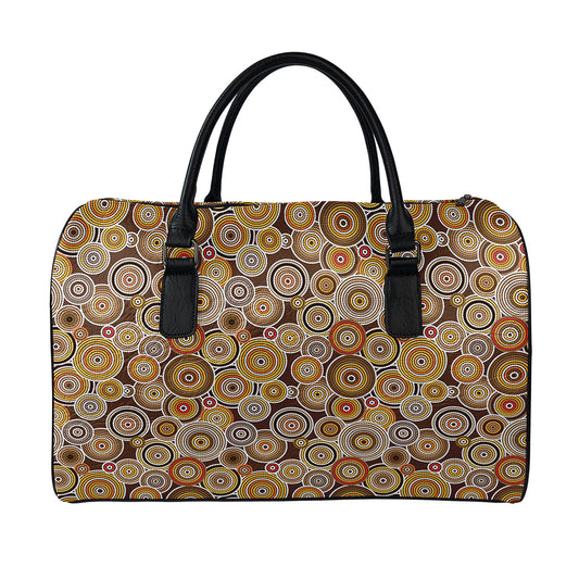 Aboriginal Art Dot Pattern Print Leather Duffle Bag
