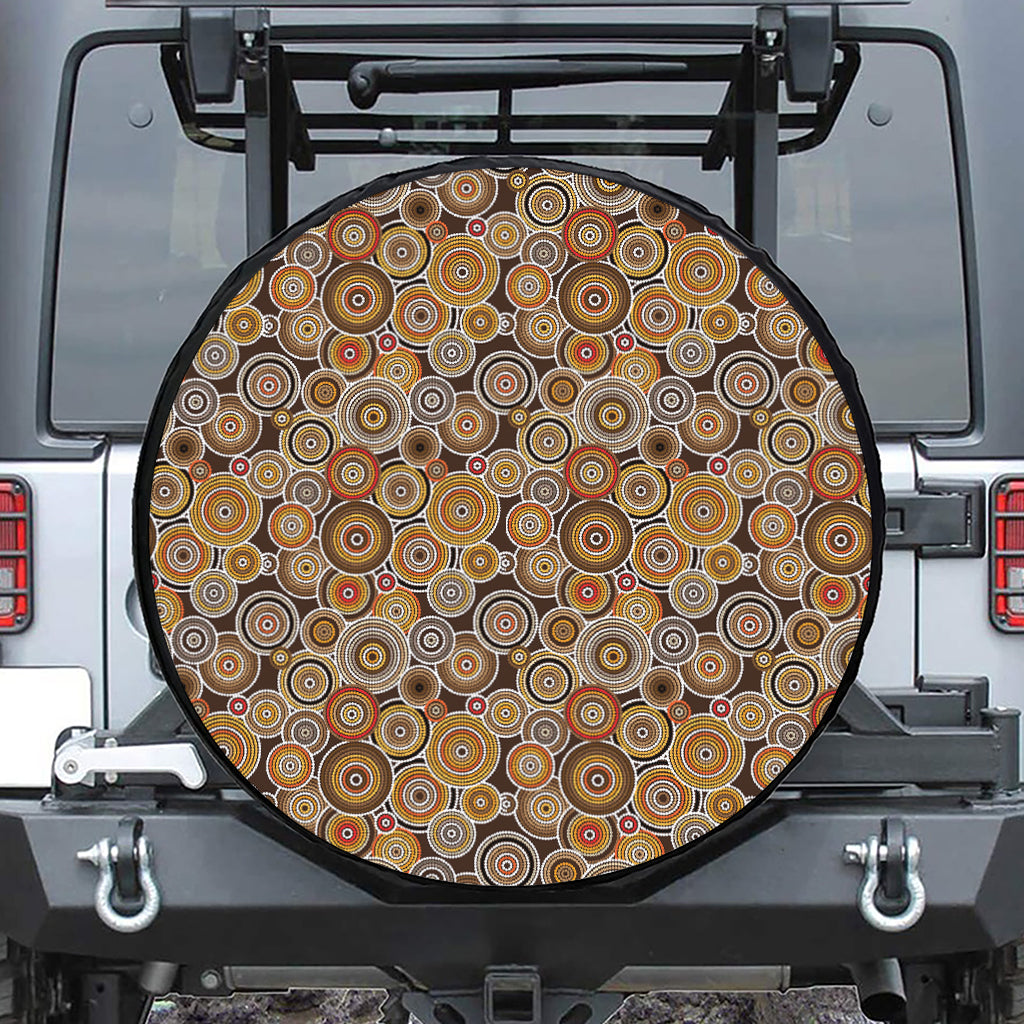 Aboriginal Art Dot Pattern Print Leather Spare Tire Cover