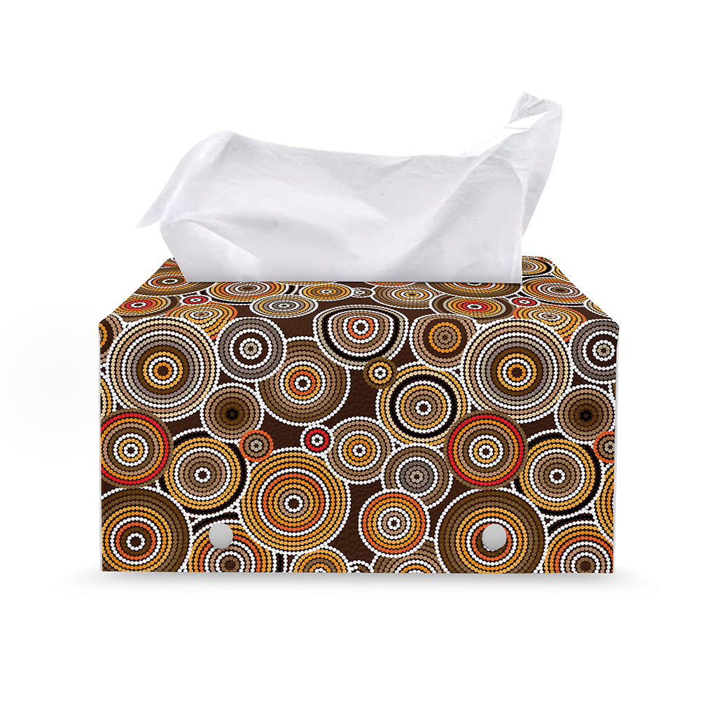 Aboriginal Art Dot Pattern Print Leather Tissue Box Cover