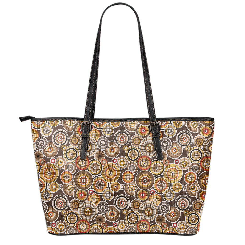 Aboriginal Art Dot Pattern Print Leather Tote Bag