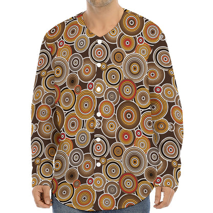 Aboriginal Art Dot Pattern Print Long Sleeve Baseball Jersey
