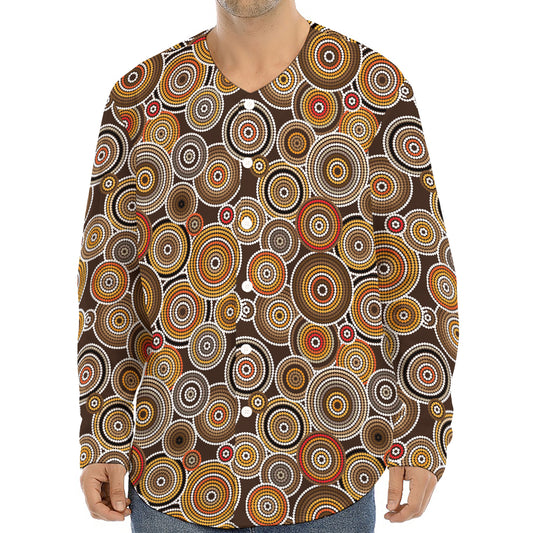 Aboriginal Art Dot Pattern Print Long Sleeve Baseball Jersey