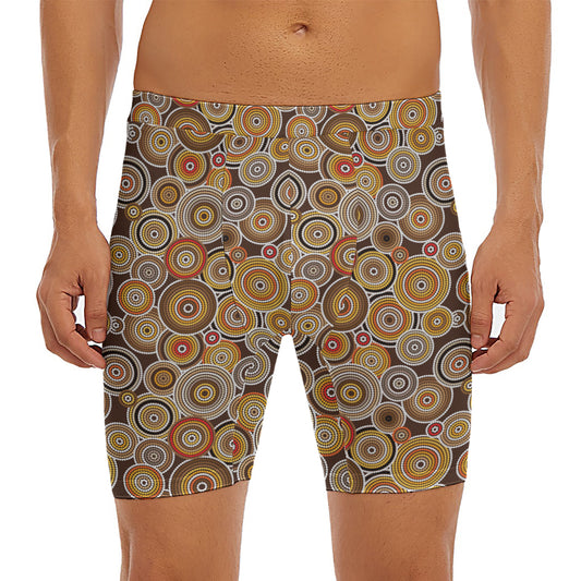 Aboriginal Art Dot Pattern Print Men's Long Boxer Briefs