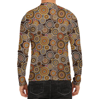 Aboriginal Art Dot Pattern Print Men's Long Sleeve Rash Guard