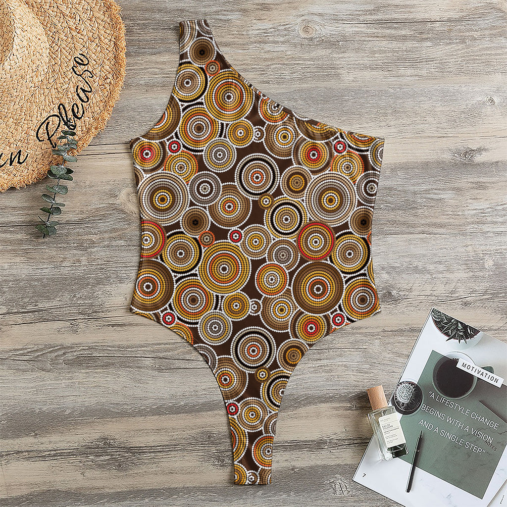 Aboriginal Art Dot Pattern Print One Shoulder Bodysuit