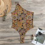 Aboriginal Art Dot Pattern Print One Shoulder Bodysuit