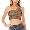 Aboriginal Art Dot Pattern Print One Shoulder Crop Top